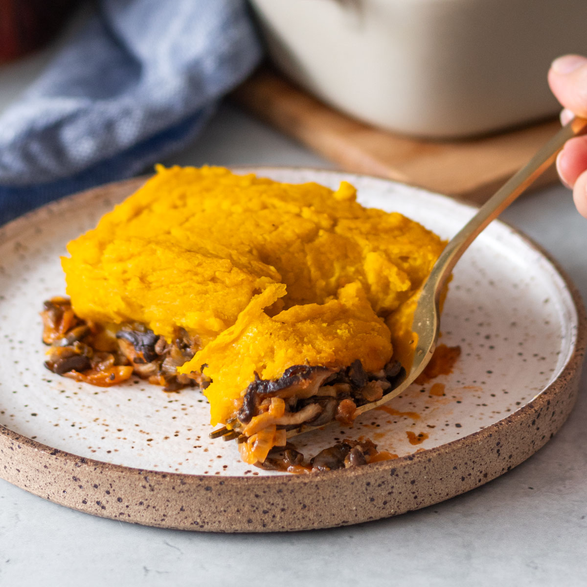 Escondidinho de Cogumelos com Purê de Abóbora