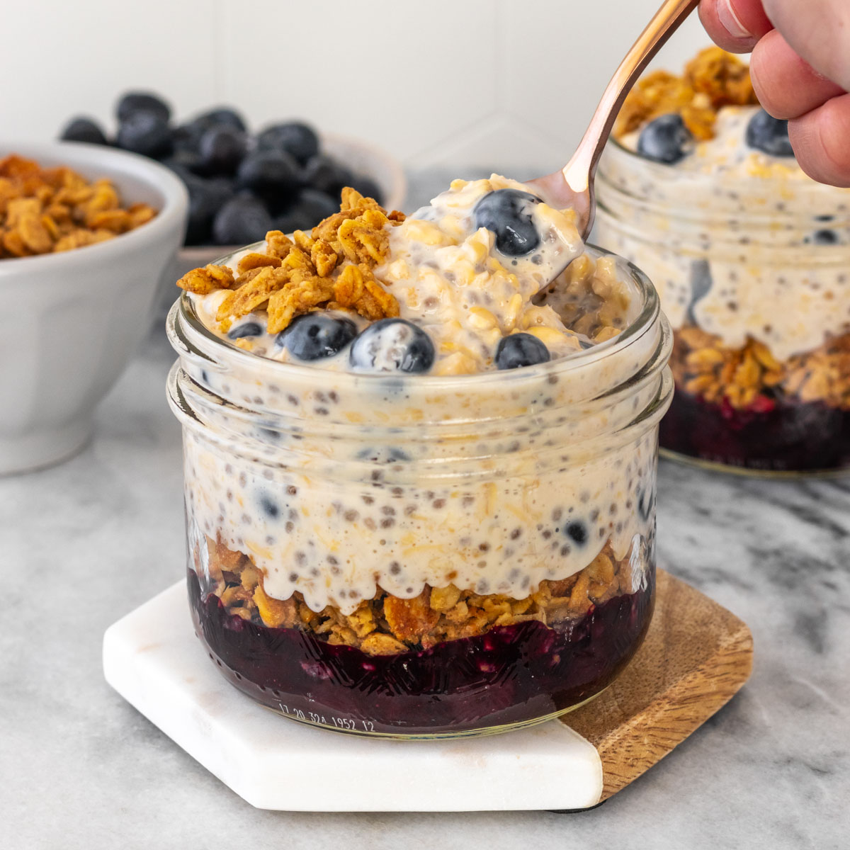 Overnight Oats de Iogurte com Mirtilos